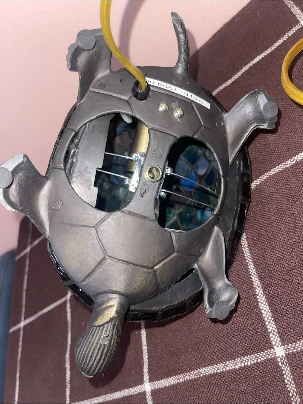 Tiffany Vintage BRONZE AND STAINED BLUE GLASS TURTLE LAMP 1999